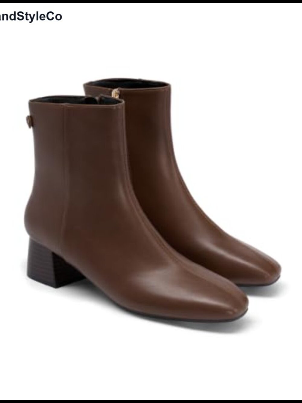 Womens Ankle Boots Chunky Low Heel Square Toe Side Zipper Faux Leather